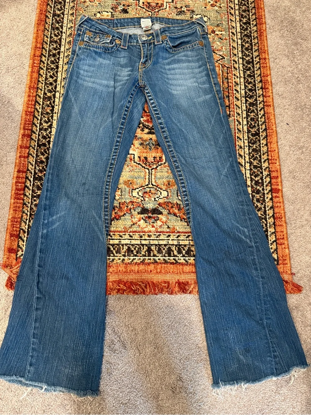 True Religion Blue Flare Jeans with Signature Back Pockets - Picture 3 of 4